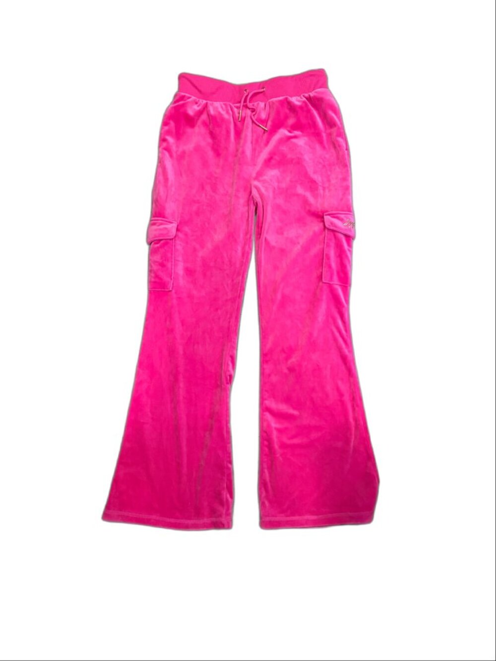 Justice Girls Hot Pink Plush Velour Flare Cargo Pants (Size XL 16/18)